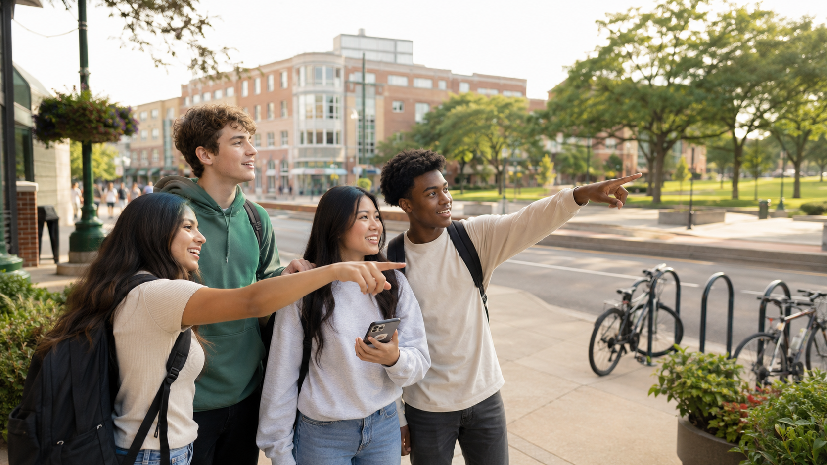 Incoming MSU students exploring downtown East Lansing near campus